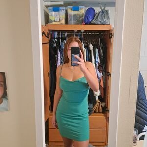 Amazon Green Cow Neck Bodycon Mini Dress With Open Back